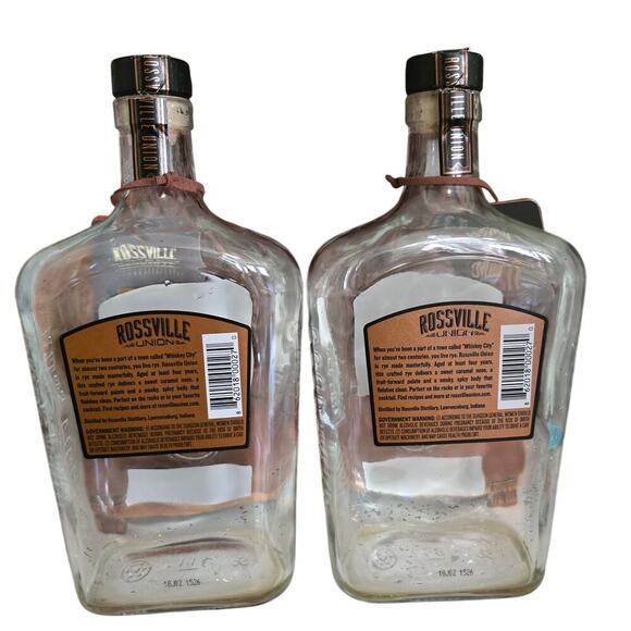 Two ROSSVILKE UNION Straight Rye Whiskey Empty Bottles 750ml Clean Craft Upcycle - Picture 2 of 5
